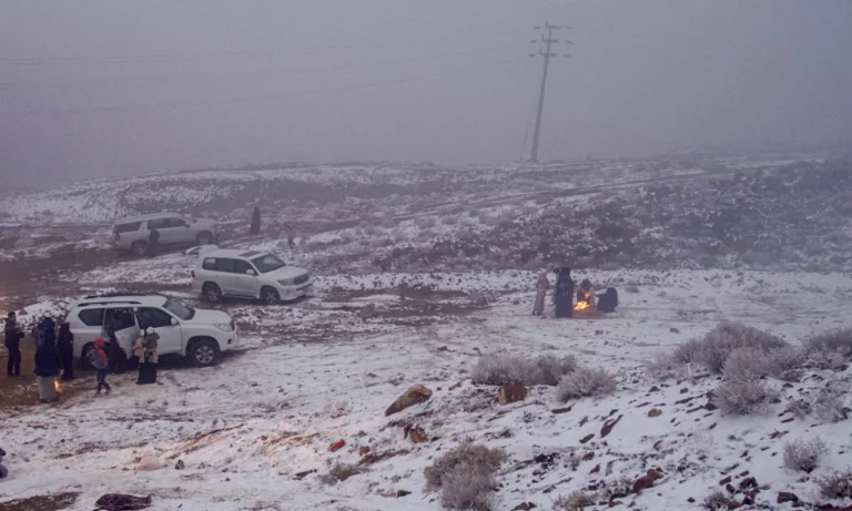 Saudi Arabian Desert Sees Rare Snowfall