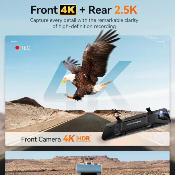 WOLFBOX G900 PRO Mirror Dash Cam – 4K Front