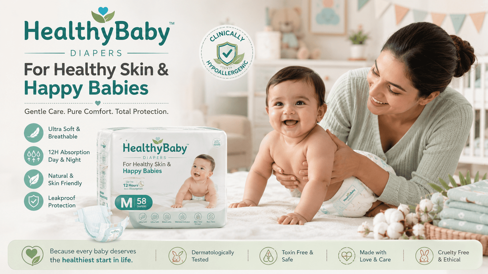 HealthyBaby Diapers for Healthy Skin & Happy Babies